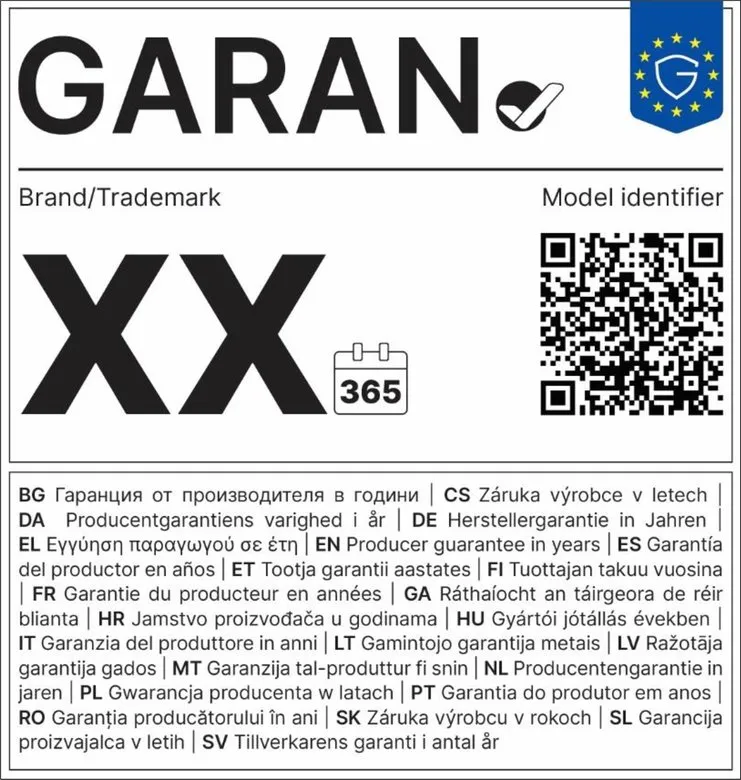 The harmonised GARAN label from Annex II of Implementing Regulation (EU) 2025/1960